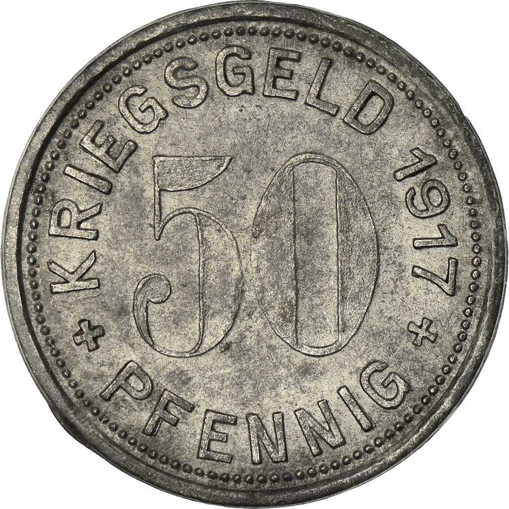 Coin, Germany, Kriegsgeld, Mettmann, 50 Pfennig, 1917, AU(50-53), Zinc