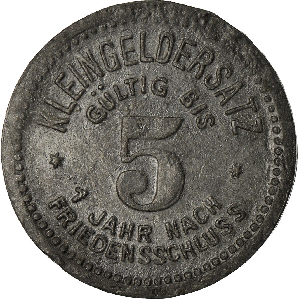 Coin, Germany, Kleingeldersatz, Meuselwitz, 5 Pfennig, 1918, AU(50-53), Zinc