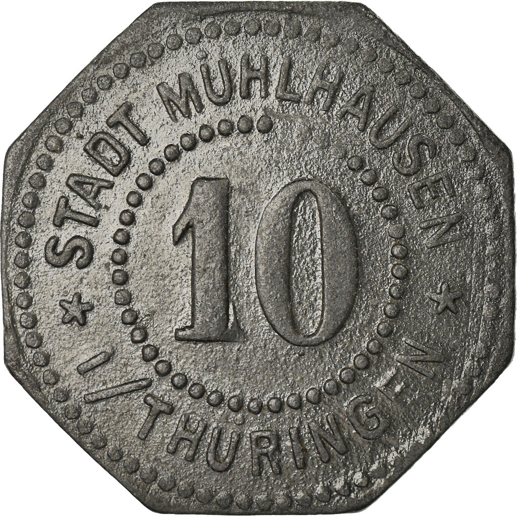 Coin, Germany, Kleingeldersatzmarke, Mühlhausen, 10 Pfennig, 1917, EF(40-45)