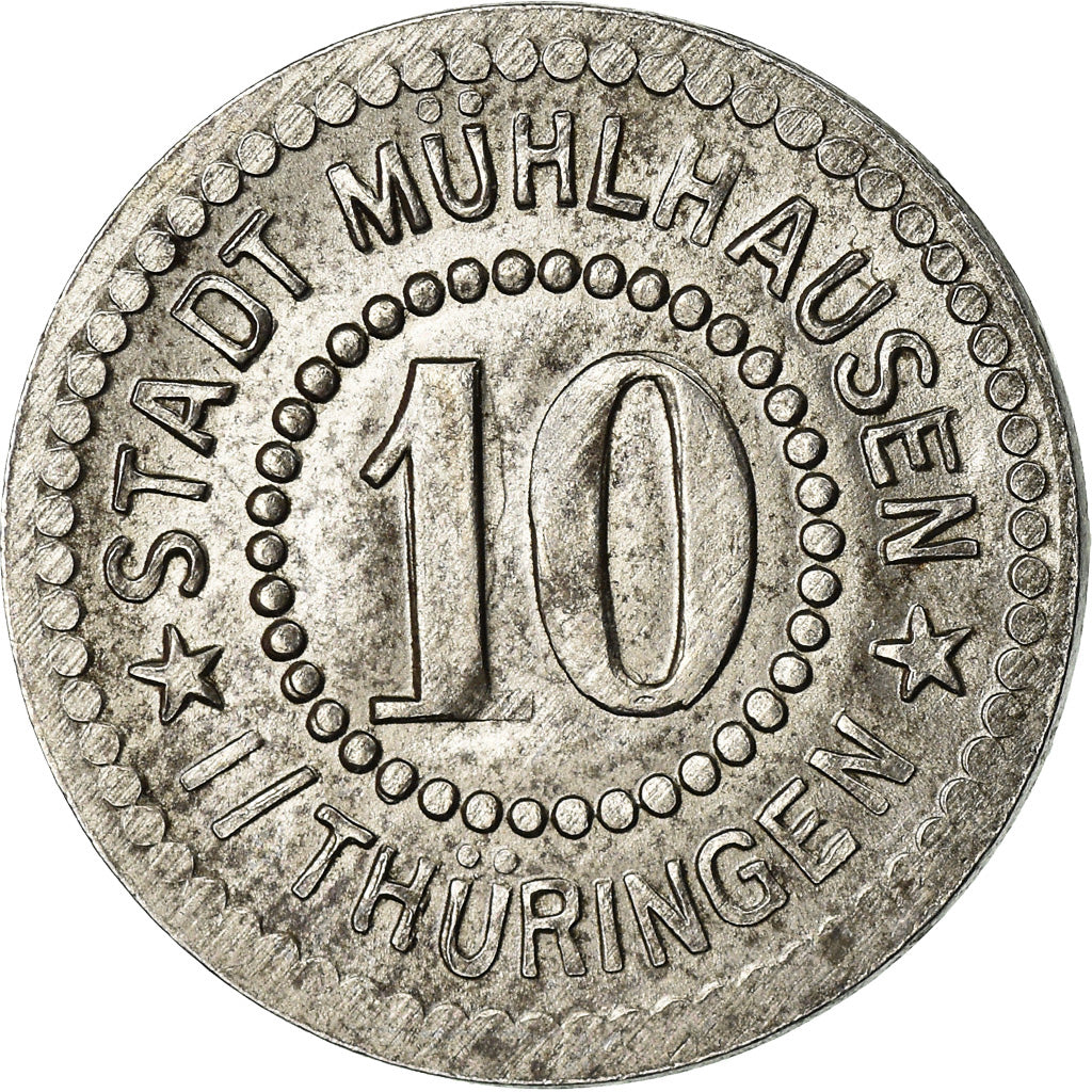 Moeda, Alemanha, Kleingeldersatzmarke, Mühlhausen, 10 Pfennig, 1917, AU(50-53)