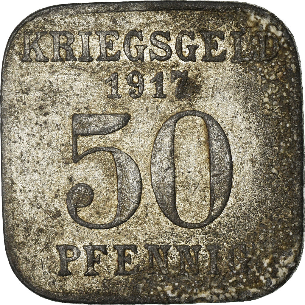 Moneta, Germania, Kriegsgeld, Mülheim, 50 Pfennig, 1917, BB, Nickel plated zinc