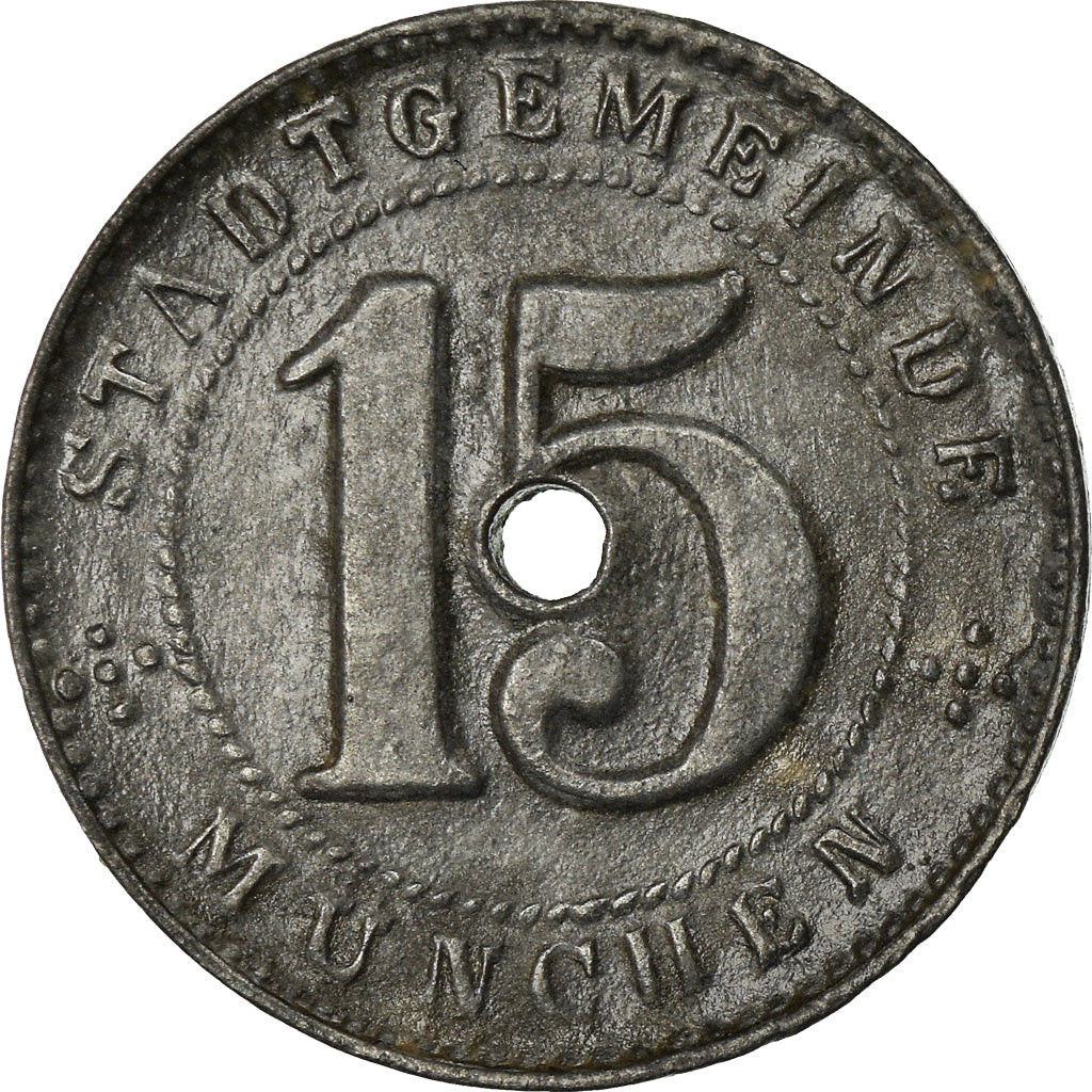 Moeda, Alemanha, Notgeld, München, 15 Pfennig, 1918, EF(40-45), Zinco