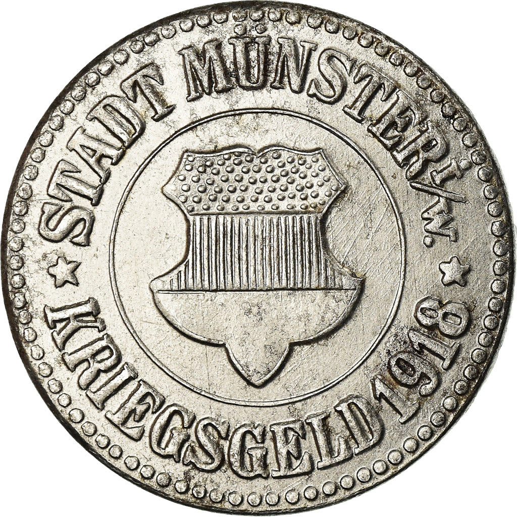 Coin, Germany, Kriegsgeld, Munster, 10 Pfennig, 1918, AU(55-58), Iron