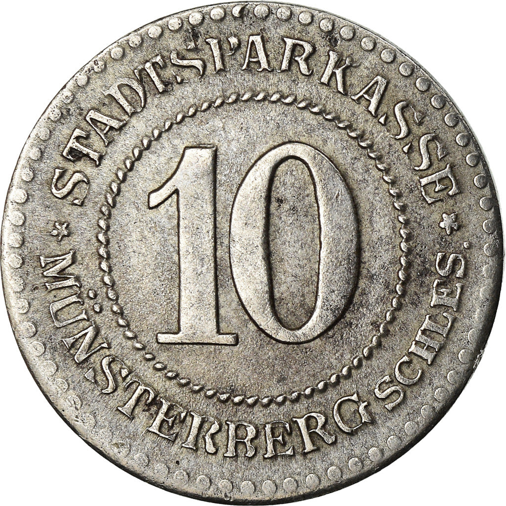 Coin, Germany, Sparmarke, Münsterberg, 10 Pfennig, 1919, AU(50-53), Iron