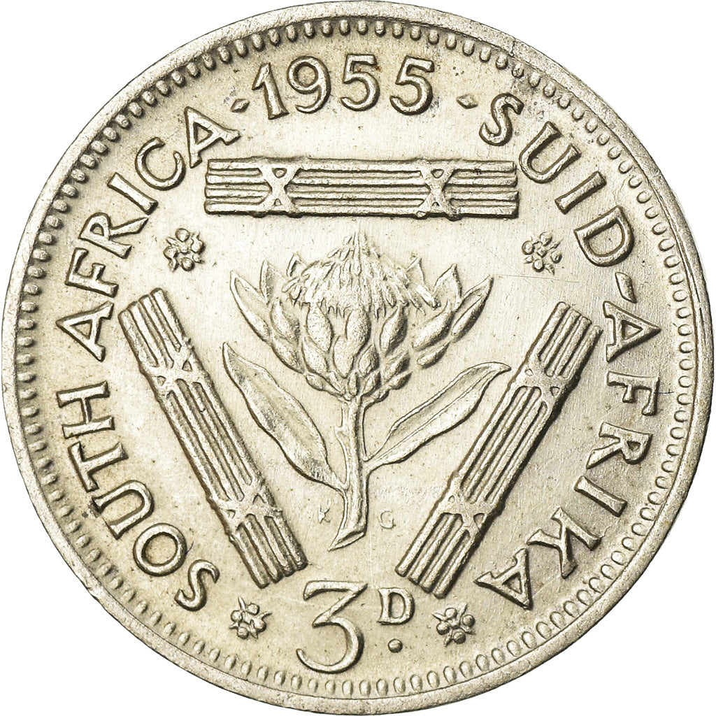 Münze, Südafrika, Elizabeth II, 3 Pence, 1955, SS, Silber, KM:47