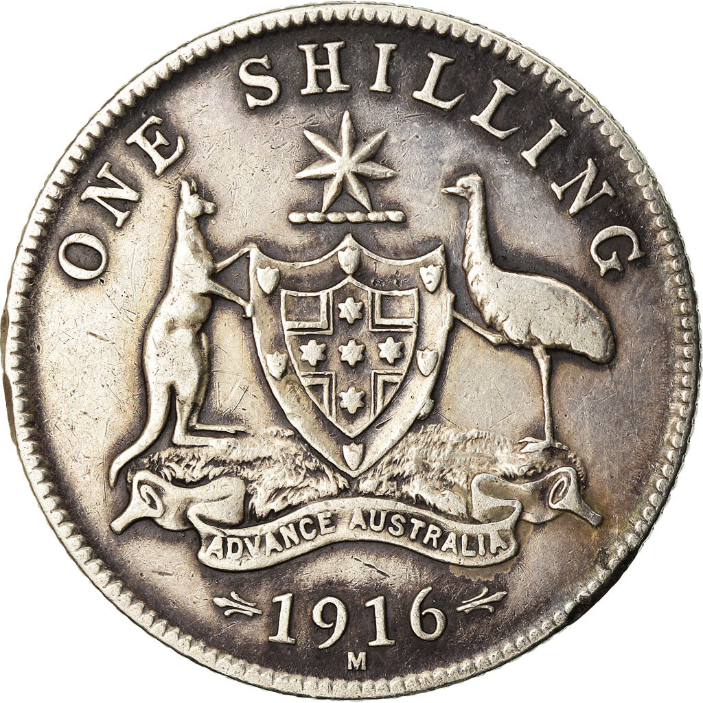 Coin, Australia, George V, Shilling, 1916, Melbourne, EF(40-45), Silver, KM:26