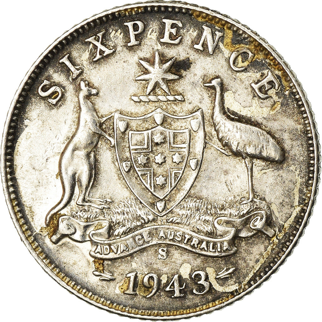 Coin, Australia, George VI, Sixpence, 1943, Sydney, AU(50-53), Silver, KM:38
