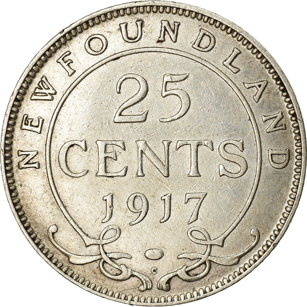 Moneta, Terranova, 25 Cents, 1917, Royal Canadian Mint, Ottawa, BB+, Argento