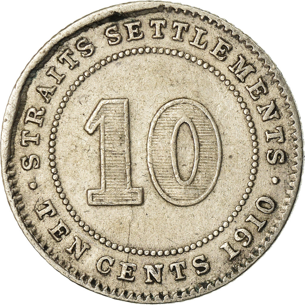 Coin, Straits Settlements, Edward VII, 10 Cents, 1910, Bombay, VF(30-35)