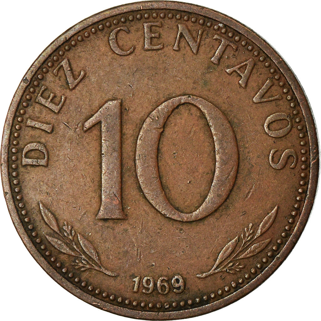Coin, Bolivia, 10 Centavos, 1969, EF(40-45), Copper Clad Steel, KM:188