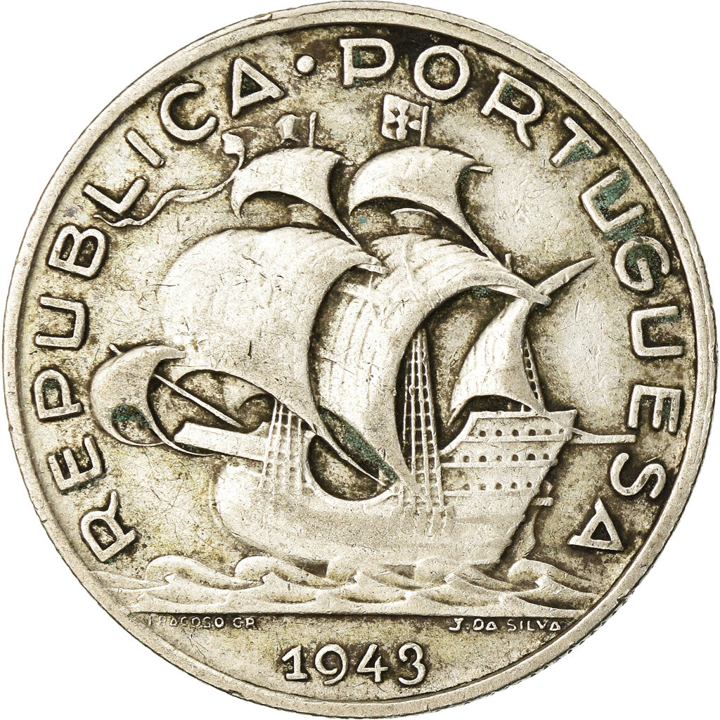 Coin, Portugal, 5 Escudos, 1943, EF(40-45), Silver, KM:581