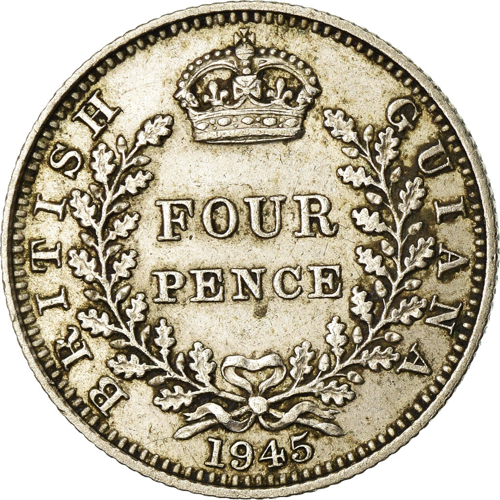 Coin, Guyana, 4 Pence, 1945, EF(40-45), Silver, KM:30a