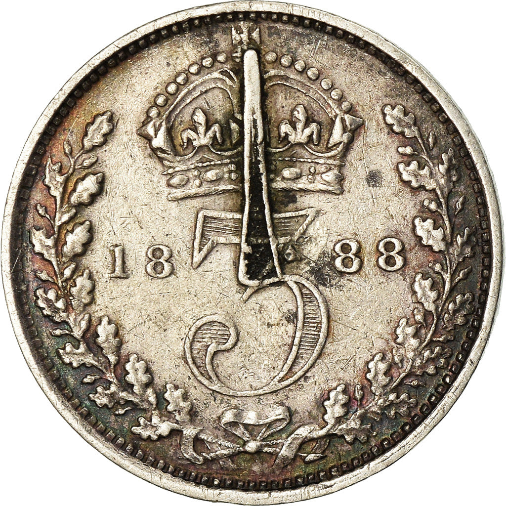 Great Britain, Victoria, 3 Pence, 1888, AU(50-53), Silver, KM:758