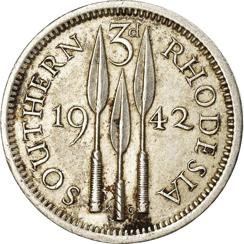 Coin, Southern Rhodesia, George VI, 3 Pence, 1942, EF(40-45), Silver, KM:16