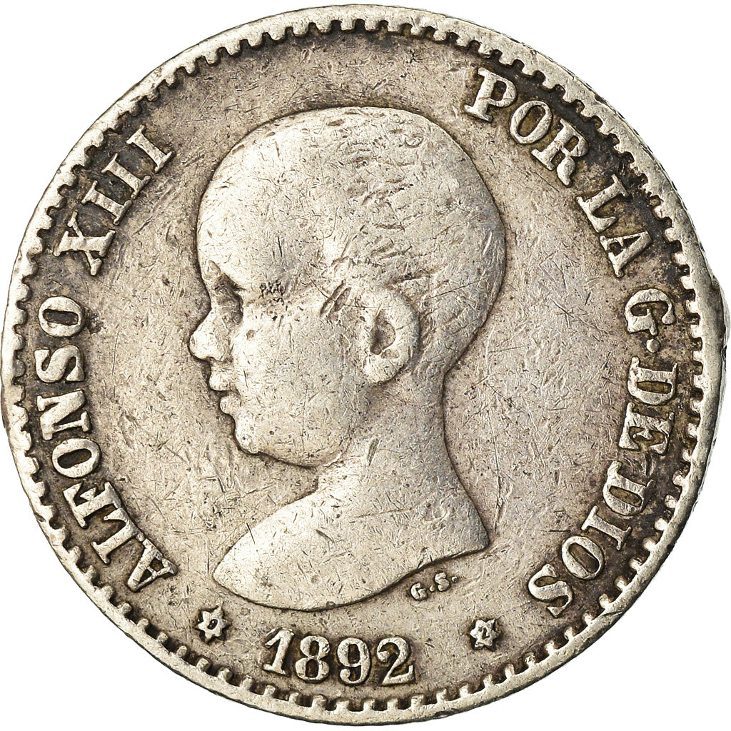 Coin, Spain, Alfonso XIII, 50 Centimos, 1892, VF(30-35), Silver, KM:690