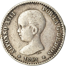 Coin, Spain, Alfonso XIII, 50 Centimos, 1892, VF(30-35), Silver, KM:690