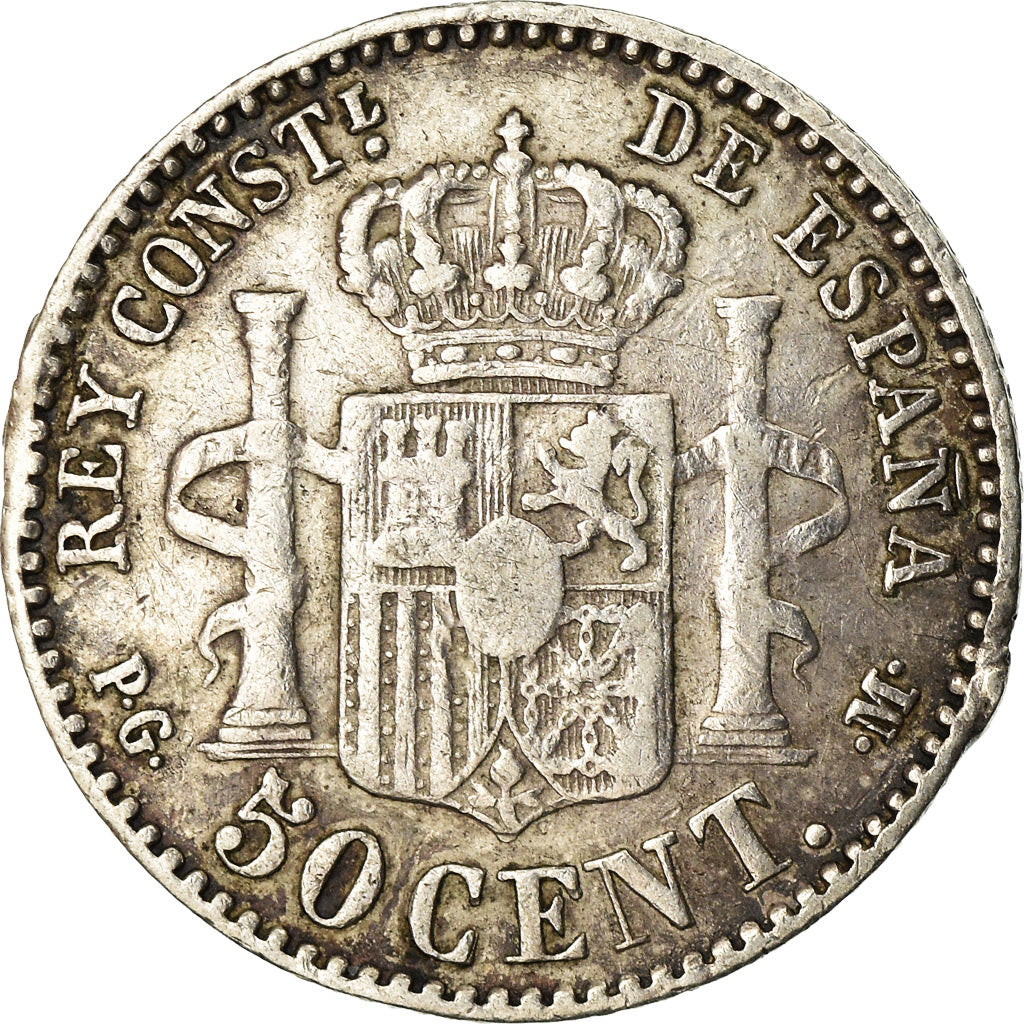 Coin, Spain, Alfonso XIII, 50 Centimos, 1892, VF(30-35), Silver, KM:690