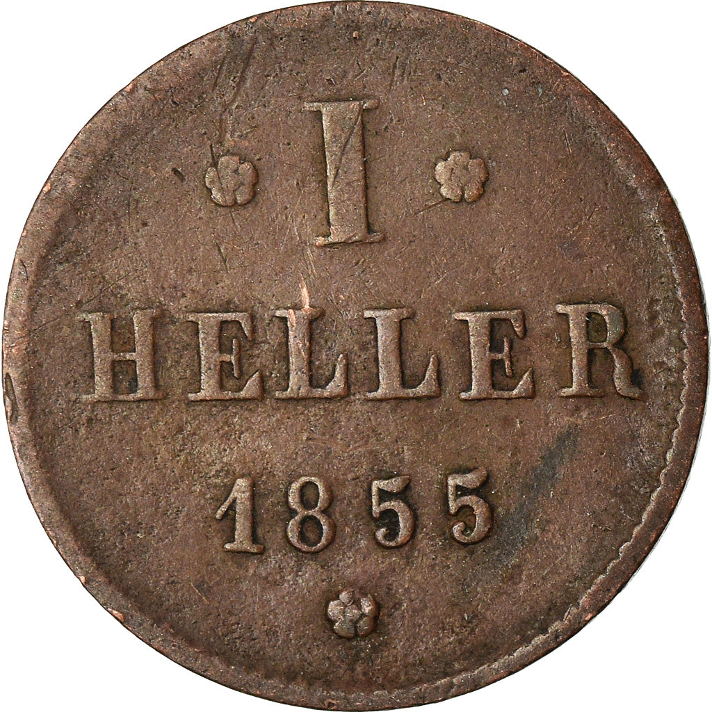 Coin, German States, HESSE-DARMSTADT, Ludwig III, Heller, 1855, VF(20-25)