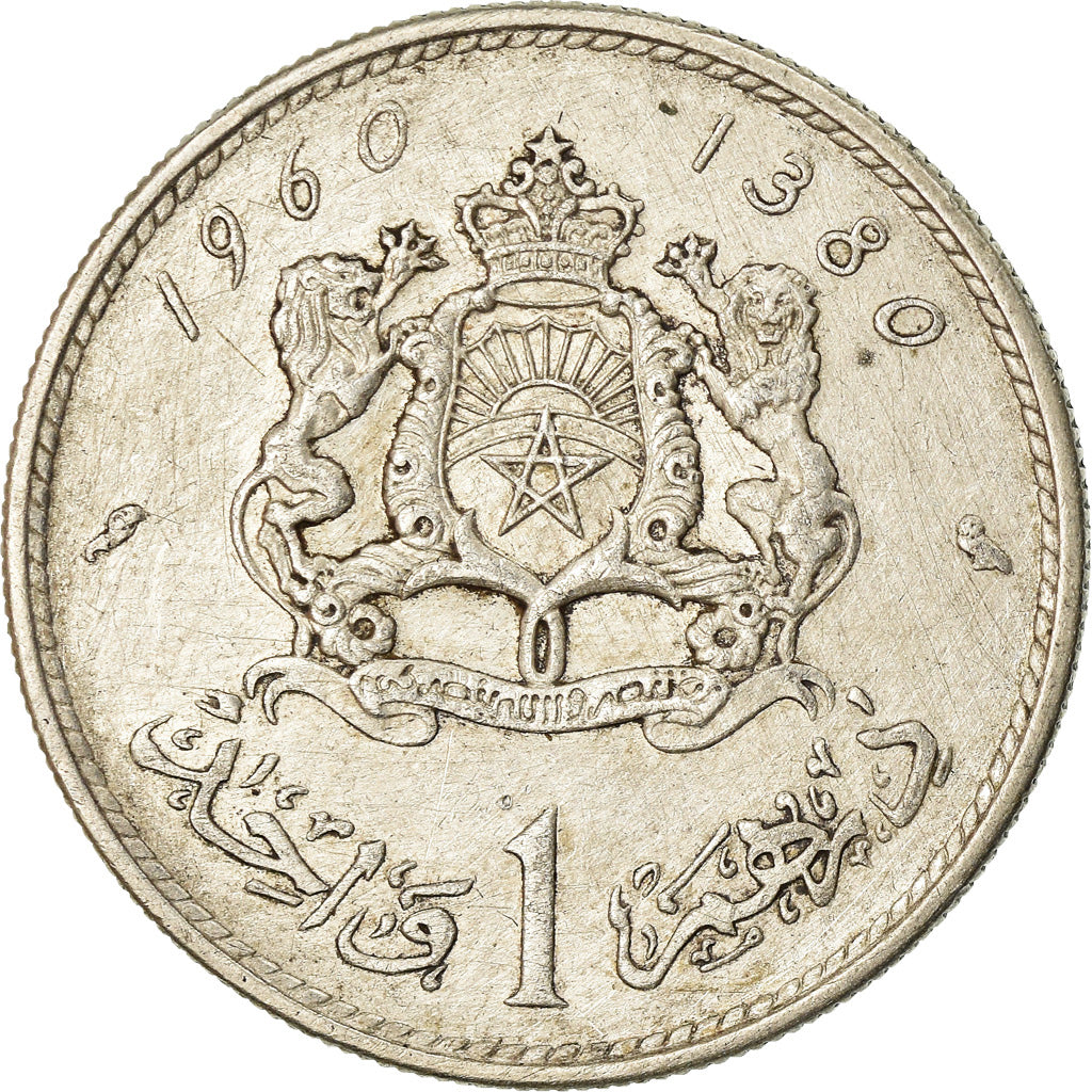 Coin, Morocco, Mohammed V, Dirham, 1960, Paris, VF(30-35), Silver, KM:55