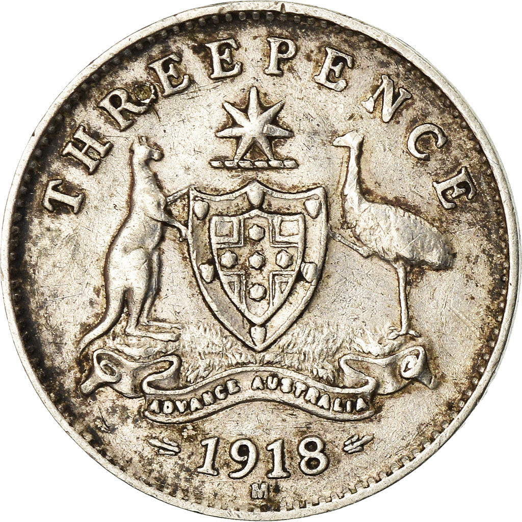 Coin, Australia, George V, Threepence, 1918, Melbourne, EF(40-45), Silver, KM:24