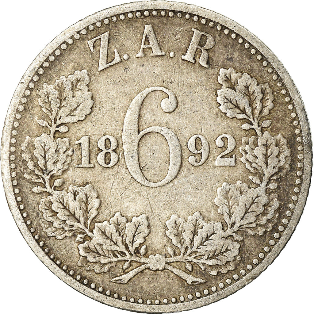 Coin, South Africa, 6 Pence, 1892, VF(20-25), Silver, KM:4