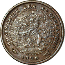 Coin, Netherlands, Wilhelmina I, 1/2 Cent, 1936, AU(50-53), Bronze, KM:138
