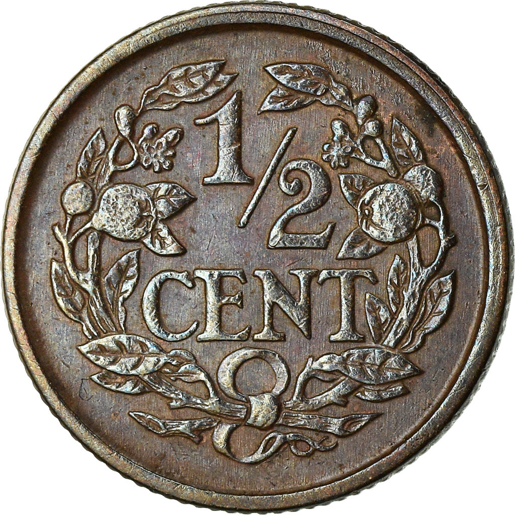 Coin, Netherlands, Wilhelmina I, 1/2 Cent, 1936, AU(50-53), Bronze, KM:138