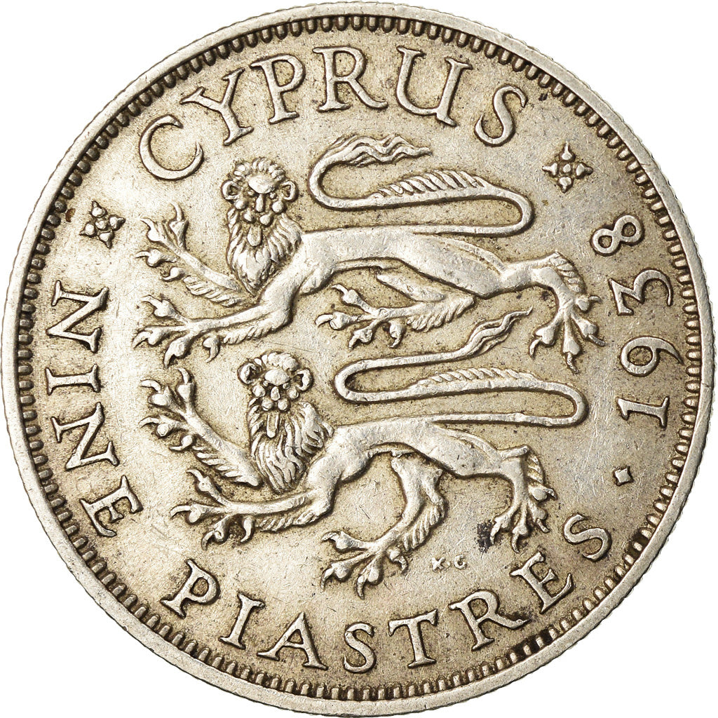 Coin, Cyprus, 9 Piastres, 1938, AU(50-53), Silver, KM:25