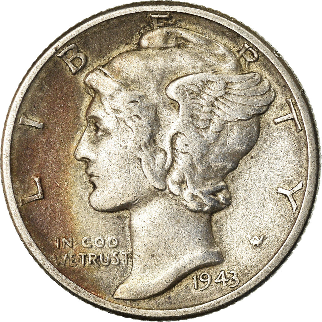 Monnaie, États-Unis, Mercury Dime, Dime, 1943, Philadelphie, TTB, Argent