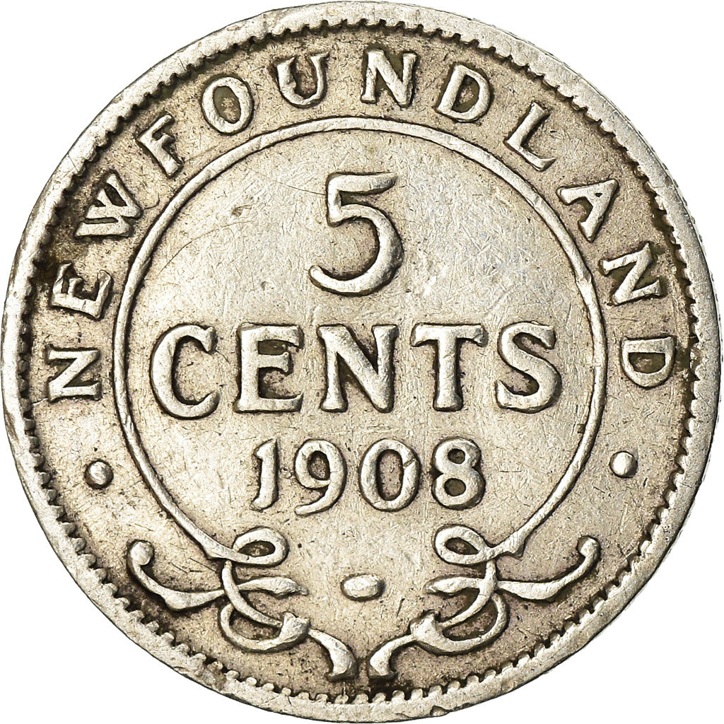 Monnaie, NEWFOUNDLAND, 5 Cents, 1908, TB, Argent, KM:7