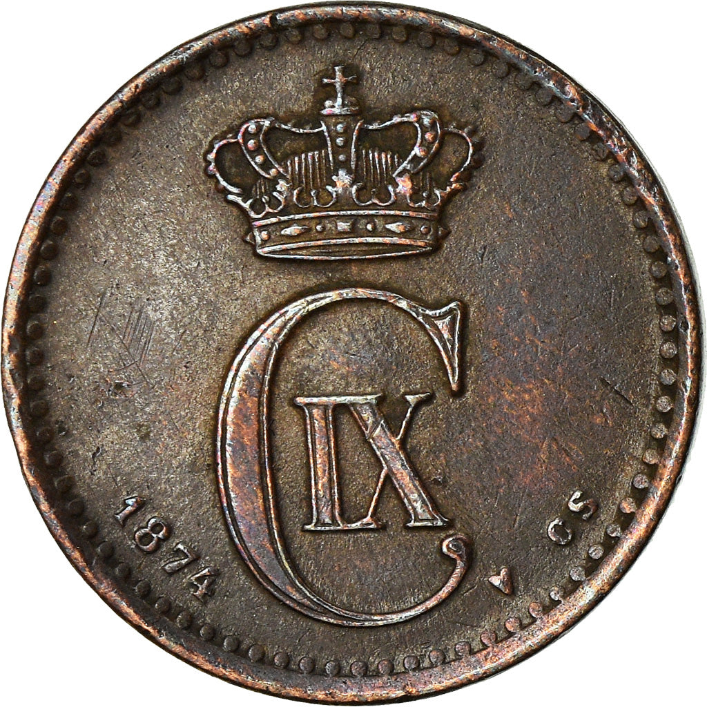Moneda, Dinamarca, Christian IX, Ore, 1874, MBC+, Bronce, KM:792.1
