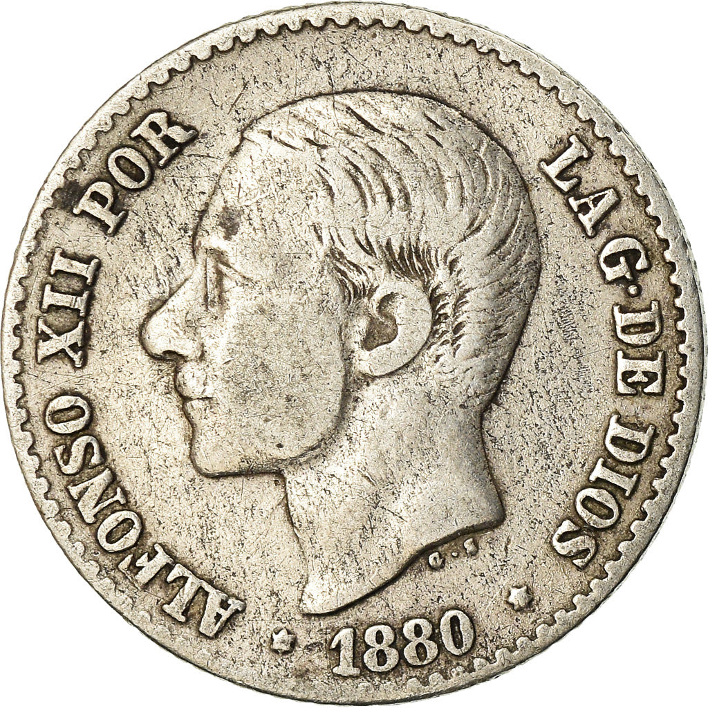 Coin, Spain, Alfonso XII, 50 Centimos, 1880, VF(30-35), Silver, KM:685