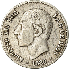 Coin, Spain, Alfonso XII, 50 Centimos, 1880, VF(30-35), Silver, KM:685