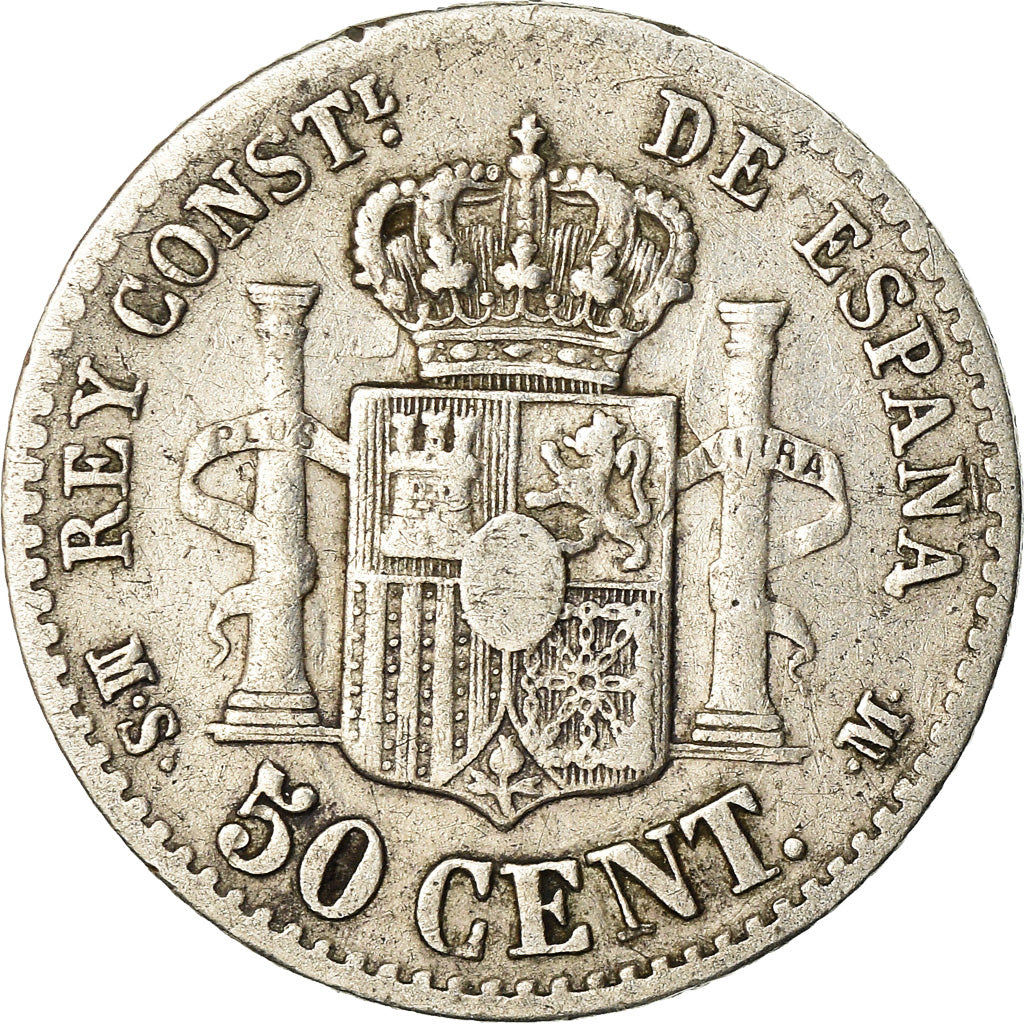 Coin, Spain, Alfonso XII, 50 Centimos, 1880, VF(30-35), Silver, KM:685