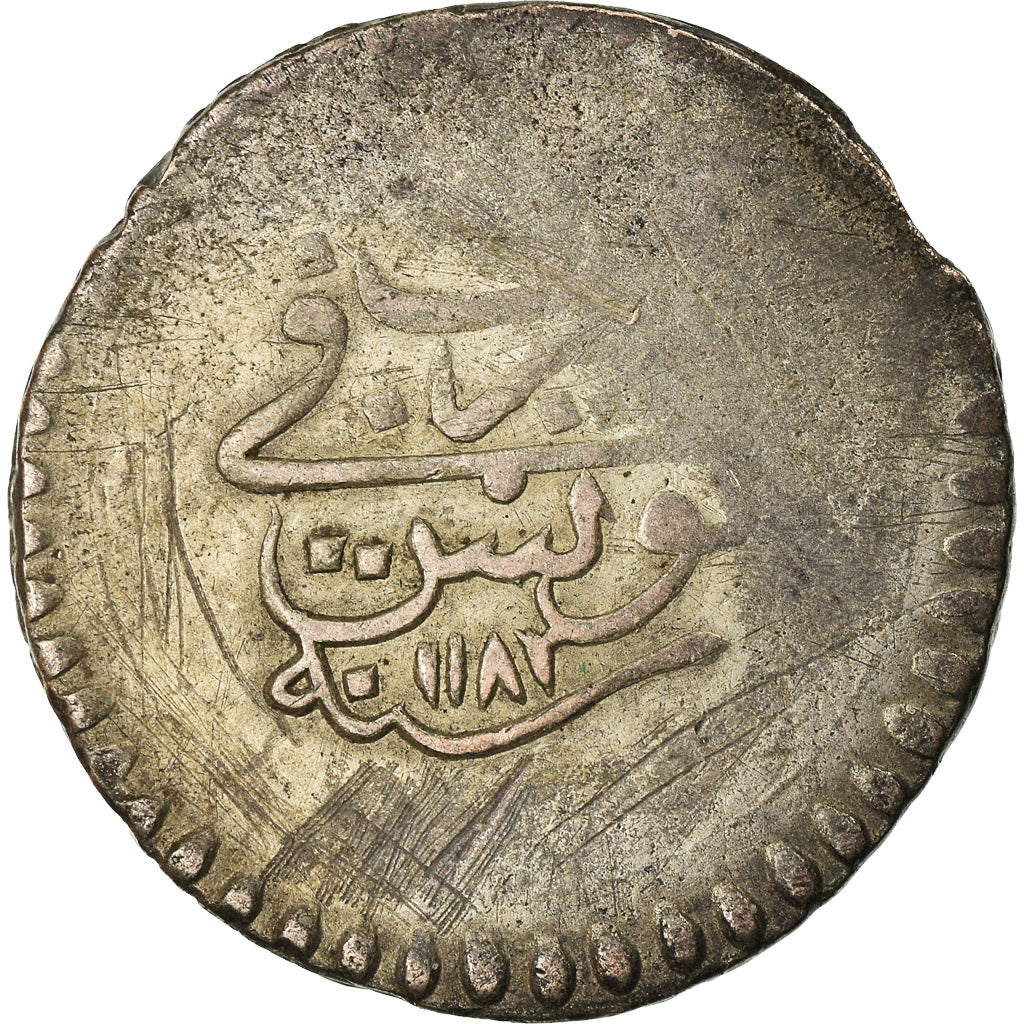 Moneta, Tunisia, TUNIS, Mustafa III, Piastre, 1768 (AH1182), MB+, Biglione