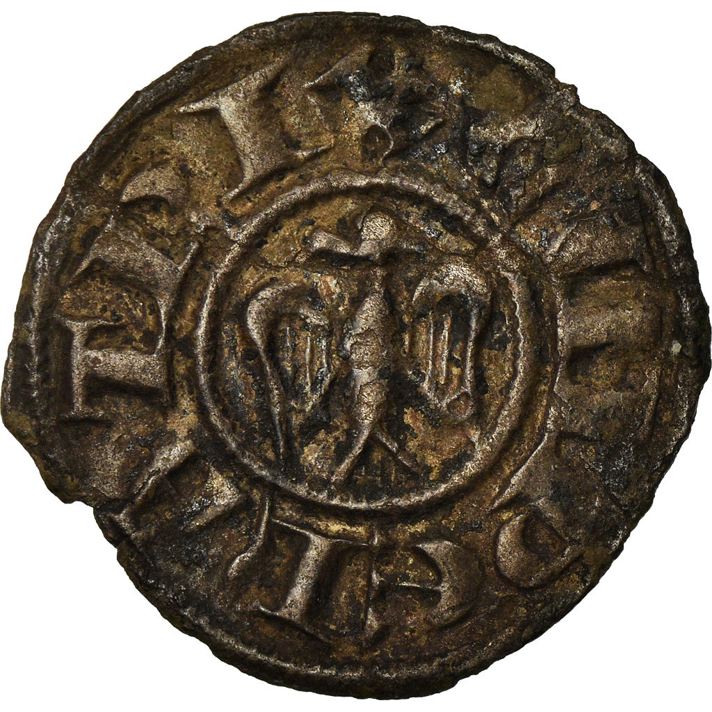Coin, Italy, SICILY, Enrico VI, Denaro, 1194-1197, Messina, VF(30-35), Billon