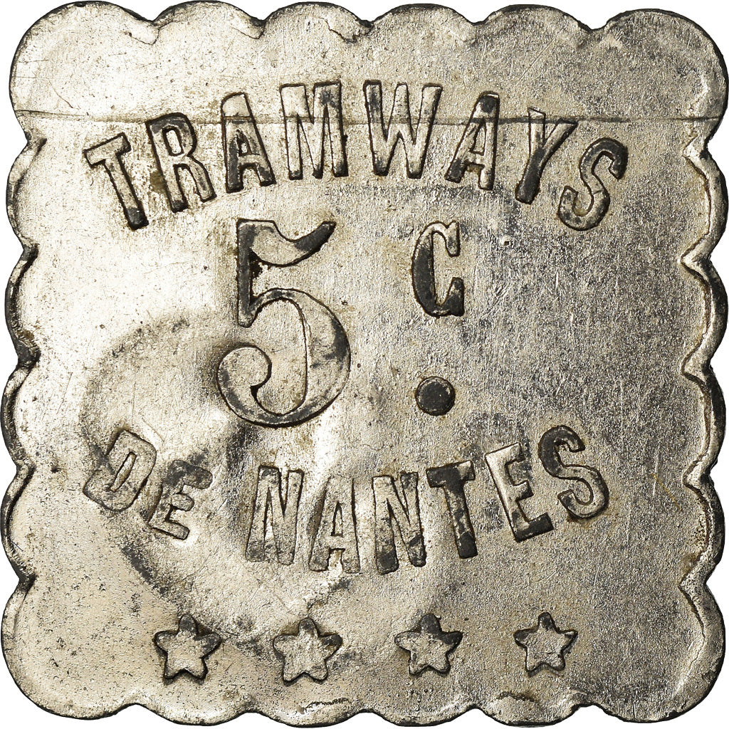 Moneda, Francia, Tramways, Nantes, 5 Centimes, MBC+, Nickel plated zinc