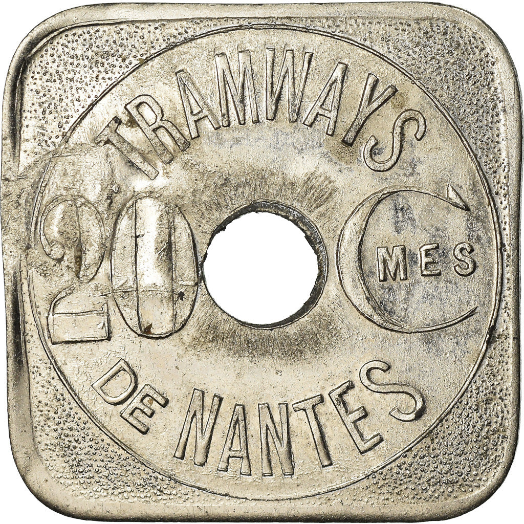 Moneda, Francia, Tramways, Nantes, 20 Centimes, EBC, Nickel plated zinc