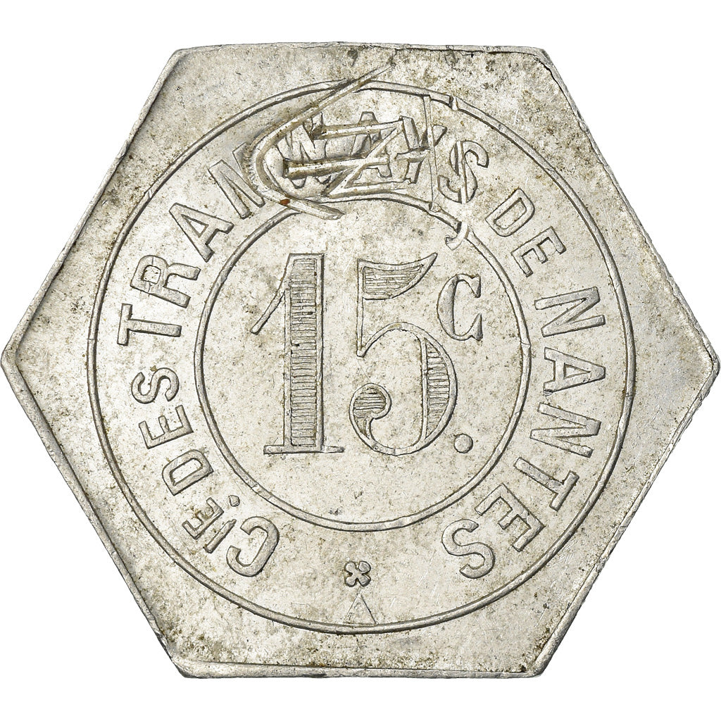 Moneta, Francia, Compagnie des Tramways, Nantes, 15 Centimes, BB+, Alluminio