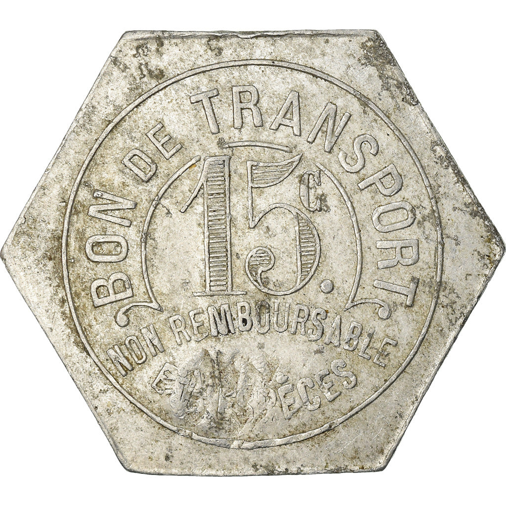 Moneta, Francia, Compagnie des Tramways, Nantes, 15 Centimes, BB+, Alluminio