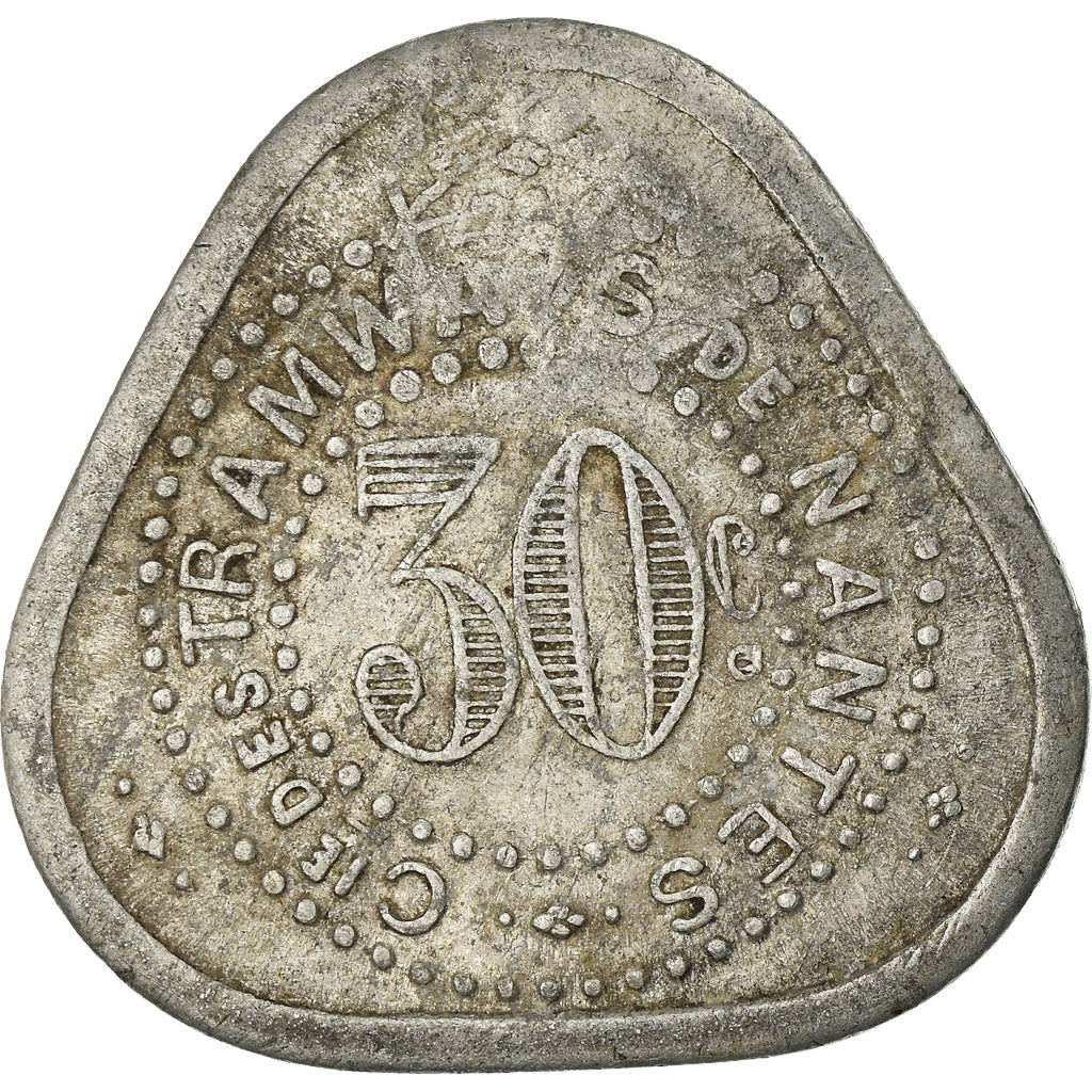 Coin, France, Compagnie des Tramways, Nantes, 30 Centimes, EF(40-45), Aluminium