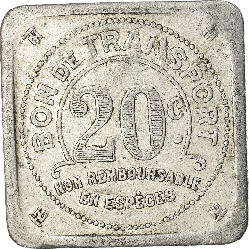 Coin, France, Compagnie des Tramways, Nantes, 20 Centimes, EF(40-45), Aluminium