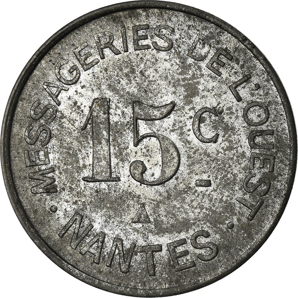 Moneda, Francia, Messageries de l'Ouest, Nantes, 15 Centimes, MBC+, Nickel