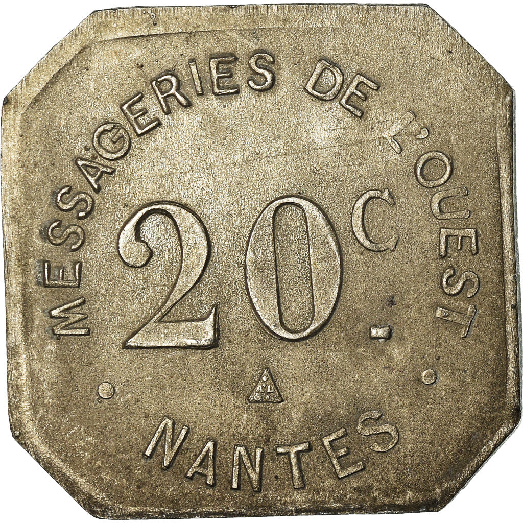 Munten, Frankrijk, Messageries de l'Ouest, Nantes, 20 Centimes, ZF+, Nickel
