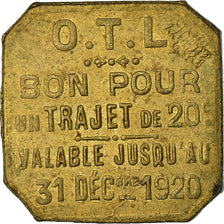 Münze, Frankreich, Omnibus Tramways de Lyon, Lyon, 20 Centimes, 1920, VZ