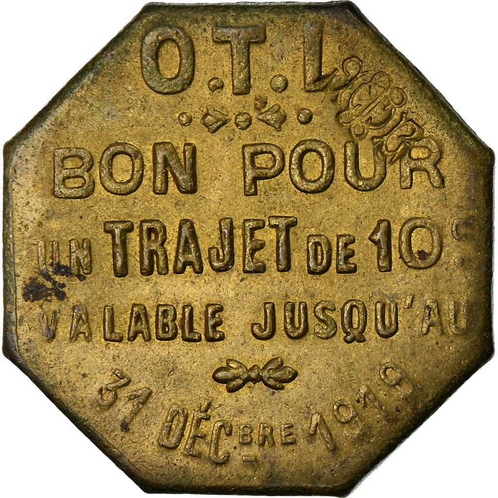 Coin, France, Omnibus Tramways de Lyon, Lyon, 10 Centimes, 1919, AU(55-58)