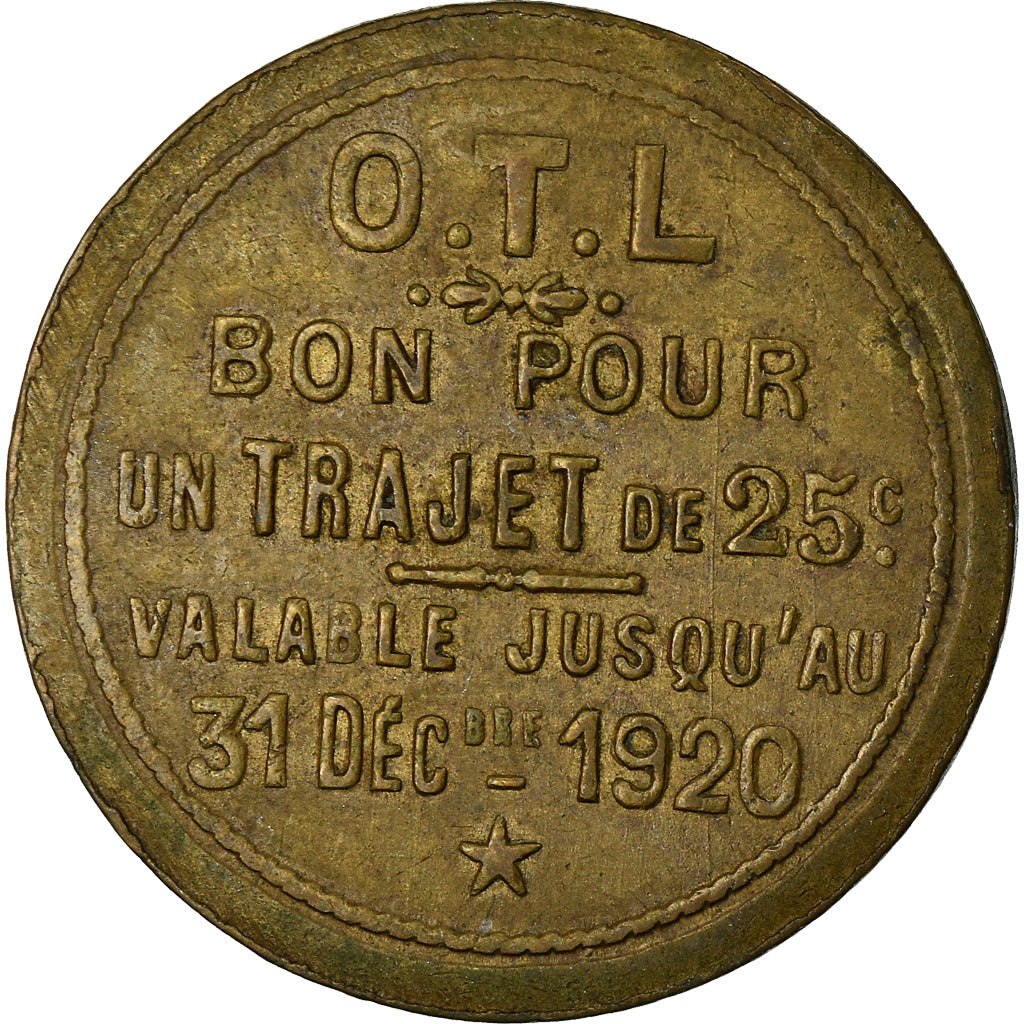 Coin, France, Omnibus Tramways de Lyon, Lyon, 25 Centimes, 1920, AU(50-53)