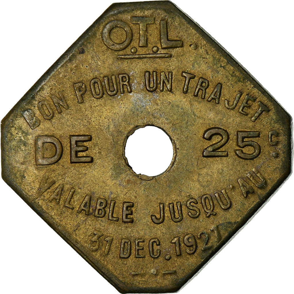 Monnaie, France, Omnibus Tramways de Lyon, Lyon, 25 Centimes, 1921, TTB+