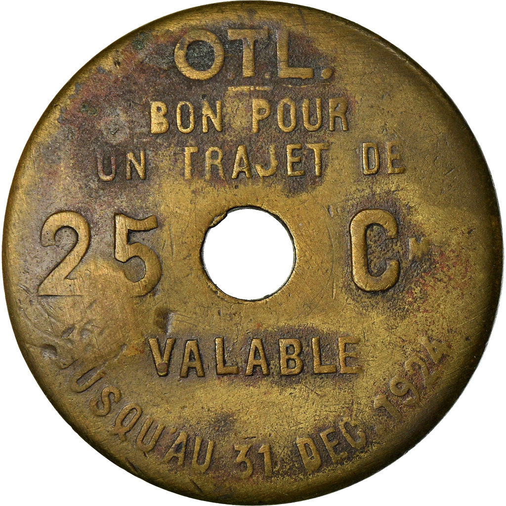 Coin, France, Omnibus Tramways de Lyon, Lyon, 25 Centimes, 1924, EF(40-45)