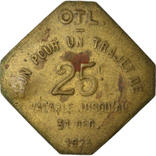 Monnaie, France, Omnibus Tramways de Lyon, Lyon, 25 Centimes, 1923, TTB, Laiton